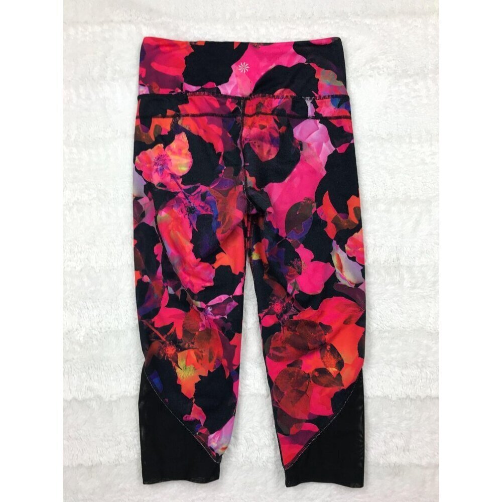 Athleta Mystique Chaturanga Capri Leggings Small Mesh Red Cropped - Picture 2 of 7